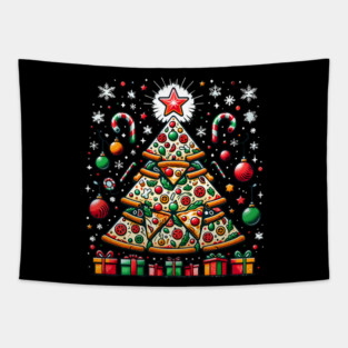 Xmas Tree with Pizza, Funny Pizza Lover Tapestry