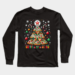 Xmas Tree with Pizza, Funny Pizza Lover Long Sleeve T-Shirt