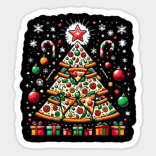 Xmas Tree with Pizza, Funny Pizza Lover Sticker by logiamerch