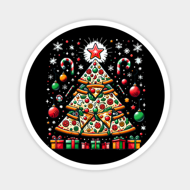 Xmas Tree with Pizza, Funny Pizza Lover Magnet by logiamerch
