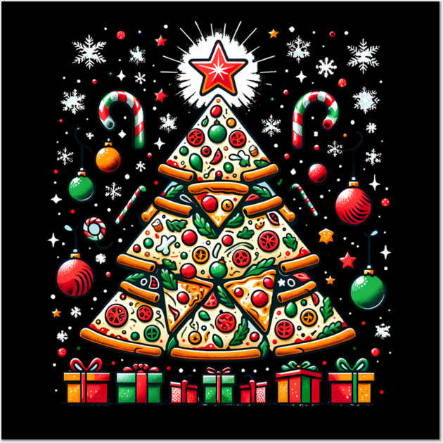 Xmas Tree with Pizza, Funny Pizza Lover Wall Art by logiamerch
