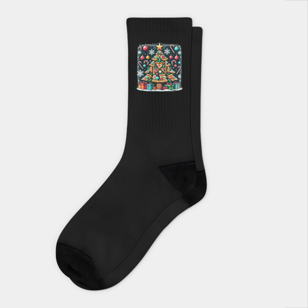 Xmas Tree with Pizza, Funny Pizza Lover Socks by logiamerch