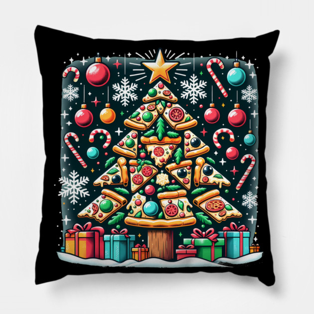 Xmas Tree with Pizza, Funny Pizza Lover Pillow by logiamerch