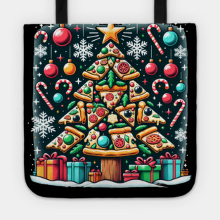 Xmas Tree with Pizza, Funny Pizza Lover Tote