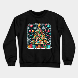 Xmas Tree with Pizza, Funny Pizza Lover Crewneck Sweatshirt
