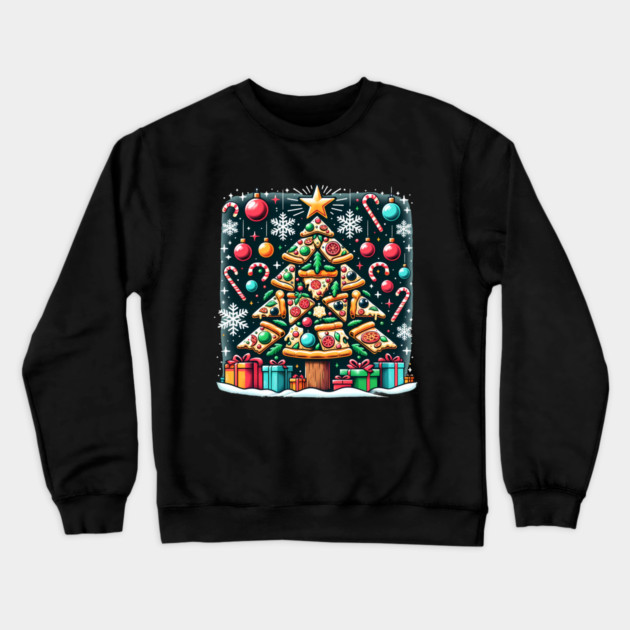 Xmas Tree with Pizza, Funny Pizza Lover Crewneck Sweatshirt by logiamerch