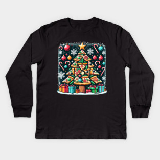 Xmas Tree with Pizza, Funny Pizza Lover Kids Long Sleeve T-Shirt