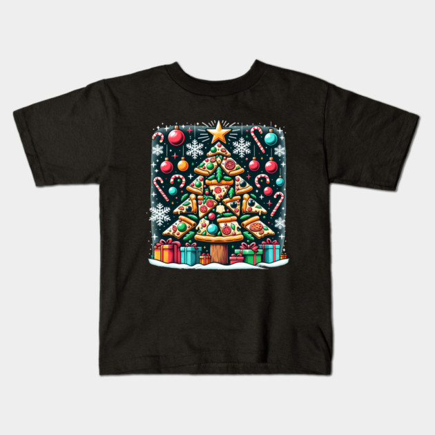 Xmas Tree with Pizza, Funny Pizza Lover Kids T-Shirt by logiamerch