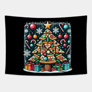 Xmas Tree with Pizza, Funny Pizza Lover Tapestry