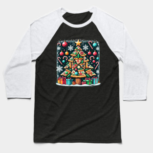 Xmas Tree with Pizza, Funny Pizza Lover Baseball T-Shirt