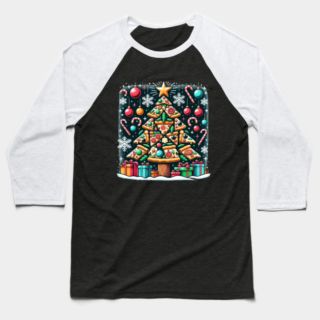 Xmas Tree with Pizza, Funny Pizza Lover Baseball T-Shirt by logiamerch