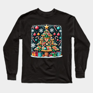Xmas Tree with Pizza, Funny Pizza Lover Long Sleeve T-Shirt