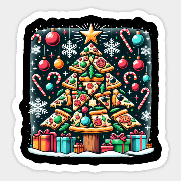 Xmas Tree with Pizza, Funny Pizza Lover Sticker by logiamerch
