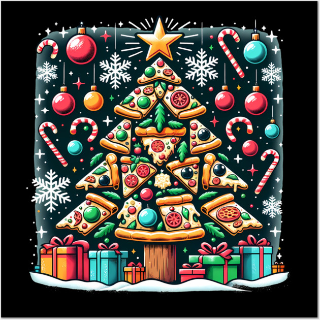 Xmas Tree with Pizza, Funny Pizza Lover Wall Art by logiamerch