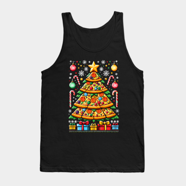 Xmas Tree with Pizza, Funny Pizza Lover Tank Top by logiamerch