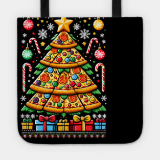 Xmas Tree with Pizza, Funny Pizza Lover Tote