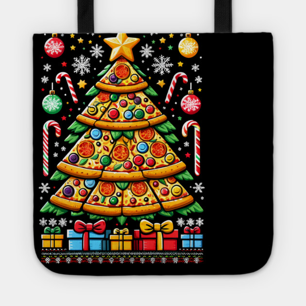Xmas Tree with Pizza, Funny Pizza Lover Tote by logiamerch