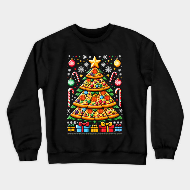 Xmas Tree with Pizza, Funny Pizza Lover Crewneck Sweatshirt by logiamerch