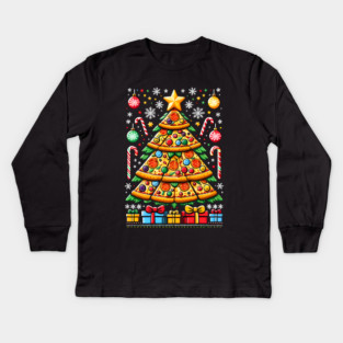 Xmas Tree with Pizza, Funny Pizza Lover Kids Long Sleeve T-Shirt