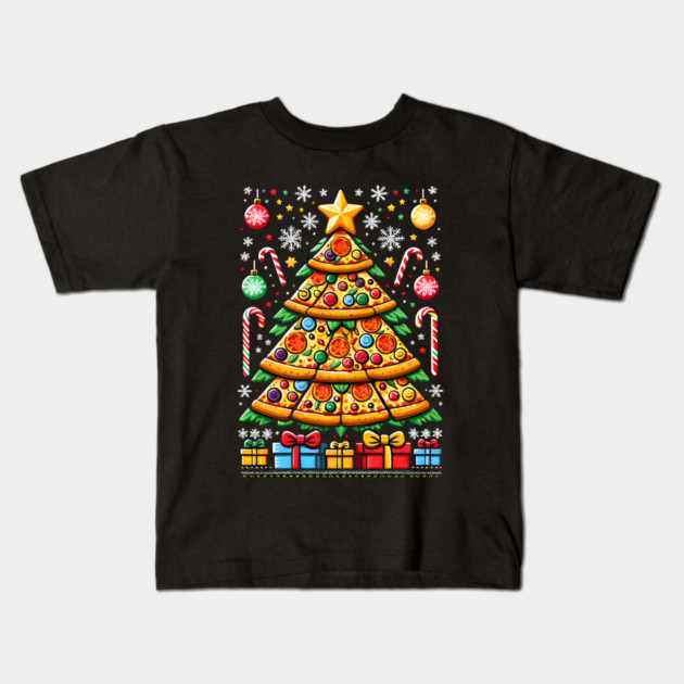 Xmas Tree with Pizza, Funny Pizza Lover Kids T-Shirt by logiamerch