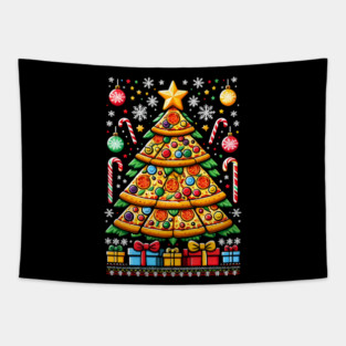 Xmas Tree with Pizza, Funny Pizza Lover Tapestry