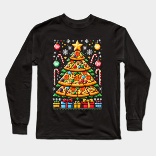 Xmas Tree with Pizza, Funny Pizza Lover Long Sleeve T-Shirt