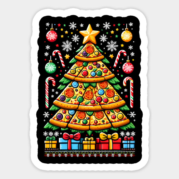 Xmas Tree with Pizza, Funny Pizza Lover Sticker by logiamerch