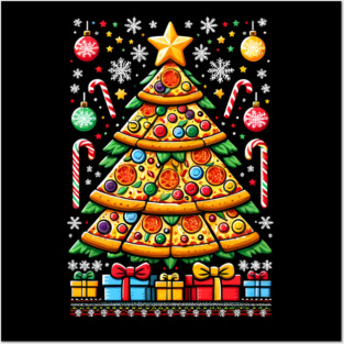 Xmas Tree with Pizza, Funny Pizza Lover Posters and Art