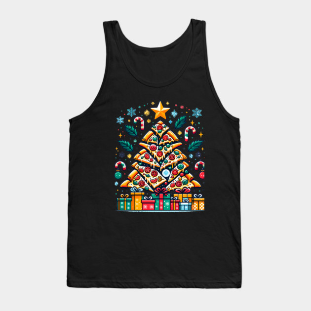 Xmas Tree with Pizza, Funny Pizza Lover Tank Top by logiamerch