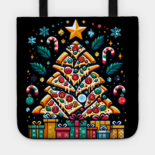Xmas Tree with Pizza, Funny Pizza Lover Tote