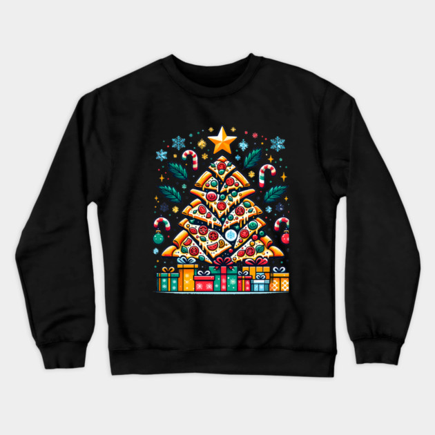 Xmas Tree with Pizza, Funny Pizza Lover Crewneck Sweatshirt by logiamerch