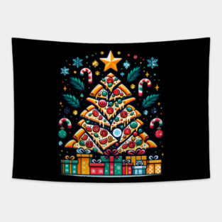 Xmas Tree with Pizza, Funny Pizza Lover Tapestry