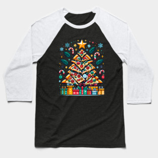 Xmas Tree with Pizza, Funny Pizza Lover Baseball T-Shirt