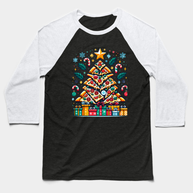Xmas Tree with Pizza, Funny Pizza Lover Baseball T-Shirt by logiamerch