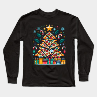 Xmas Tree with Pizza, Funny Pizza Lover Long Sleeve T-Shirt