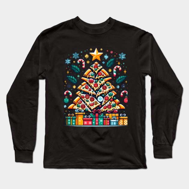 Xmas Tree with Pizza, Funny Pizza Lover Long Sleeve T-Shirt by logiamerch