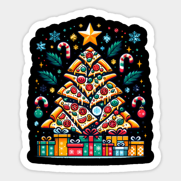 Xmas Tree with Pizza, Funny Pizza Lover Sticker by logiamerch