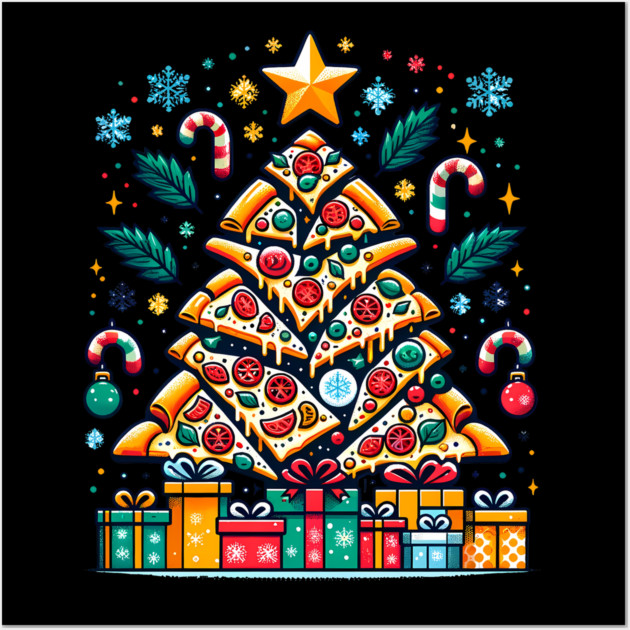 Xmas Tree with Pizza, Funny Pizza Lover Wall Art by logiamerch