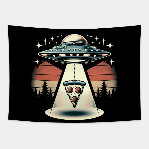 Funny Pizza Ufo, Pizza Lover Tapestry by logiamerch