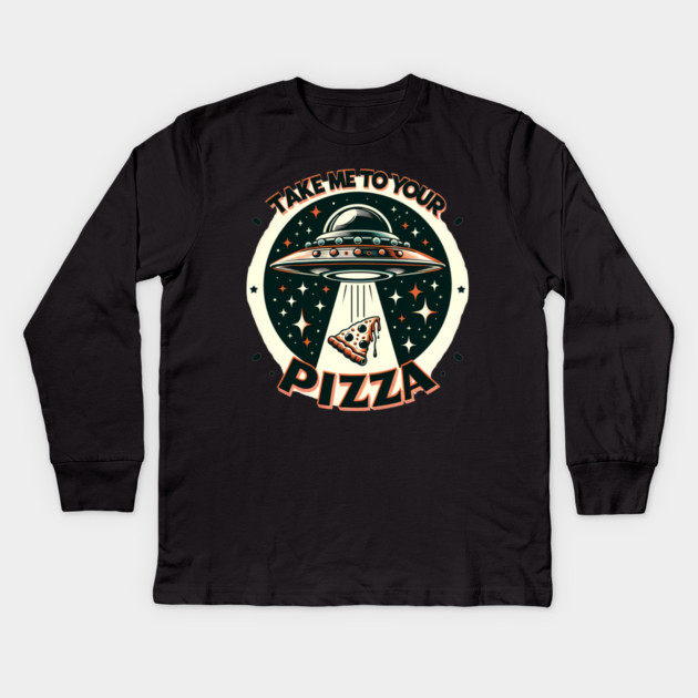 Funny Pizza Ufo, Pizza Lover Kids Long Sleeve T-Shirt by logiamerch