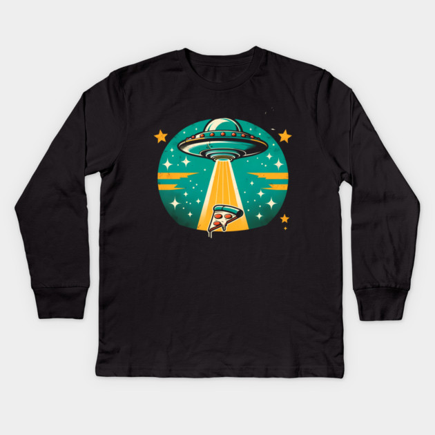 Funny Pizza Ufo, Pizza Lover Kids Long Sleeve T-Shirt by logiamerch