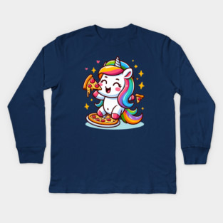 Pizza Unicorn Lover, Love Eating Pizza Kids Long Sleeve T-Shirt