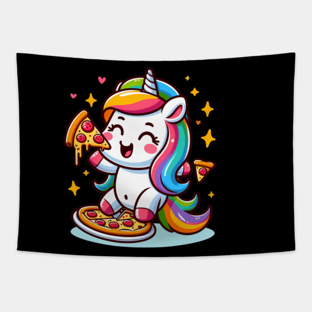Pizza Unicorn Lover, Love Eating Pizza Tapestry by logiamerch