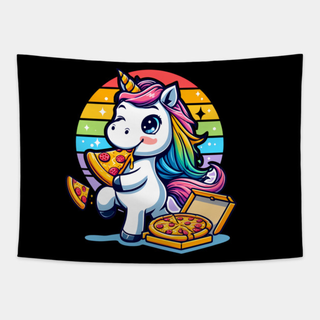 Pizza Unicorn Lover, Love Eating Pizza Tapestry by logiamerch