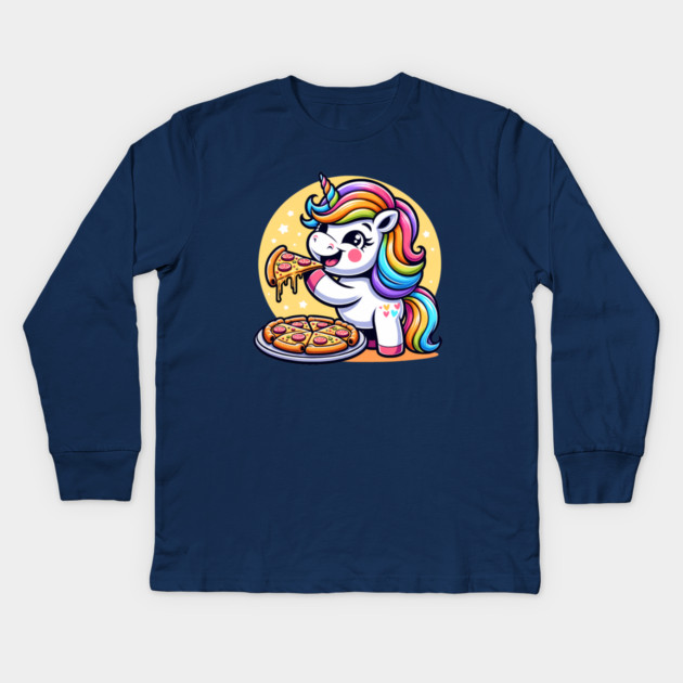 Pizza Unicorn Lover, Love Eating Pizza Kids Long Sleeve T-Shirt by logiamerch