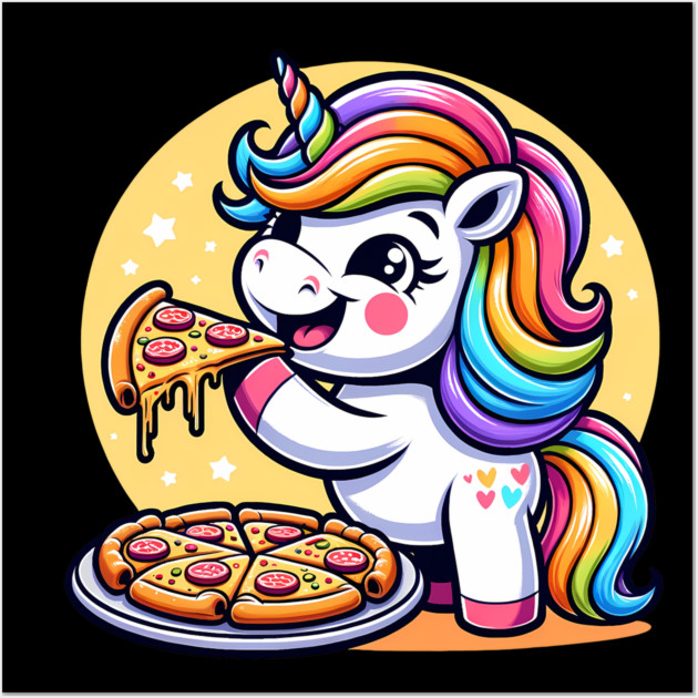 Pizza Unicorn Lover, Love Eating Pizza Wall Art by logiamerch