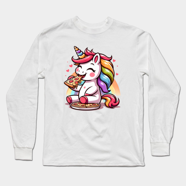 Kawaii Pizza Unicorn Lover, Love Eating Pizza Long Sleeve T-Shirt by logiamerch