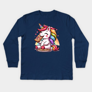 Kawaii Pizza Unicorn Lover, Love Eating Pizza Kids Long Sleeve T-Shirt