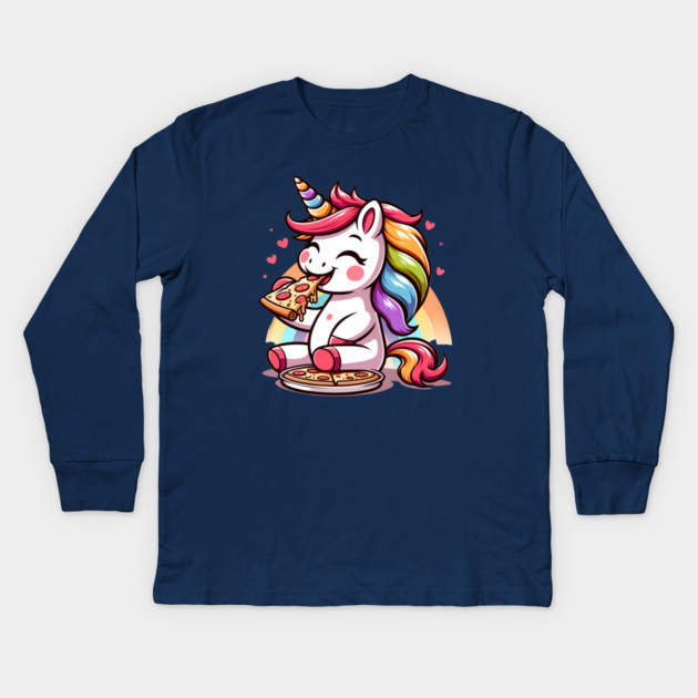 Kawaii Pizza Unicorn Lover, Love Eating Pizza Kids Long Sleeve T-Shirt by logiamerch
