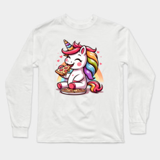 Kawaii Pizza Unicorn Lover, Love Eating Pizza Long Sleeve T-Shirt